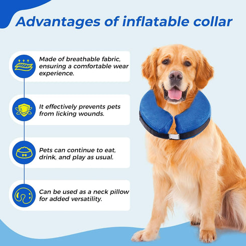 Inflatable Dog Cone Collar - Pet Surgery Recovery Puppy Soft Adjustable Donut Elizabethan Neck Pillow Alternative for Large Dogs - Blue...