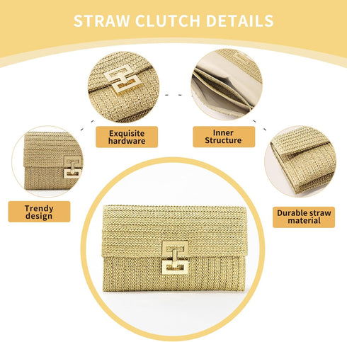 Straw Clutch Purse for Women Designer Evening Handbag Summer Beach Shoulder Crossbody Bag...