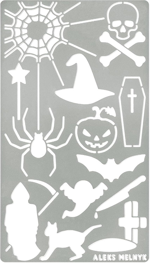 Aleks Melnyk No.17 Stencil and Patterns, Metal Journal Stencil for Wood Burning, Halloween, Pyrography, Wood Carving Templates, Pumpkin, Spider We...