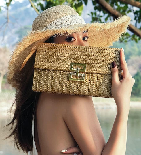 Obosoyo Summer Straw Clutch Purses for Women Boho Woven Beach Bag Envelope Wallet Flap Handbags Cell Phone Evening Purse...