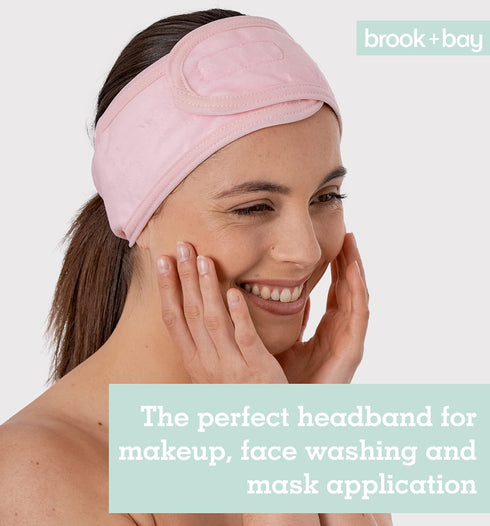 Brook + Bay Spa Headband for Washing Face - Makeup & Skincare Face Wash Head Band - Face Mask Towel Terry Hair Band for Women - Pink...