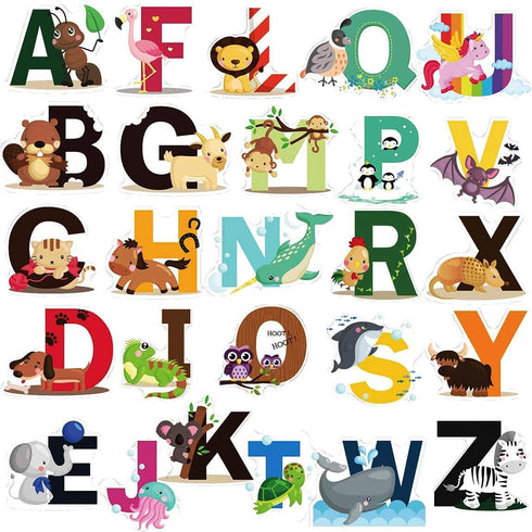 DEKOSH Animal Alphabet Kids Wall Decals - Peel & Stick Educational Baby Stickers for Playroom, Classroom Decoration...