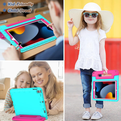 LTROP Kids Case for iPad 9th/ 8th/ 7th Generation (2021/2020/ 2019), iPad 10.2 Handle Stand Case - Turquoise and Rose...