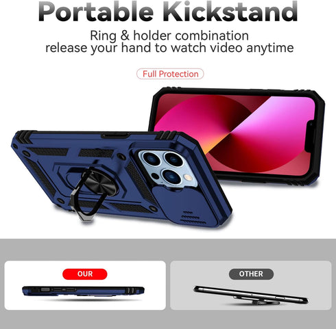 Hitaoyou iPhone 13 pro Case, iPhone 13 pro Case with Camera Cover & Kickstand Military Grade Shockproof Heavy Duty Protective with Magnetic Car Mo...