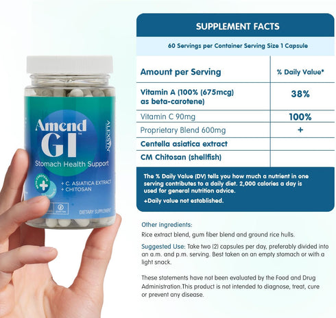 Amend GI All-Natural Stomach Health Support 60 Capsules - Nutraceutical for Stress-Induced Ulcer Symptoms - Supports Healing and Digestive Health ...