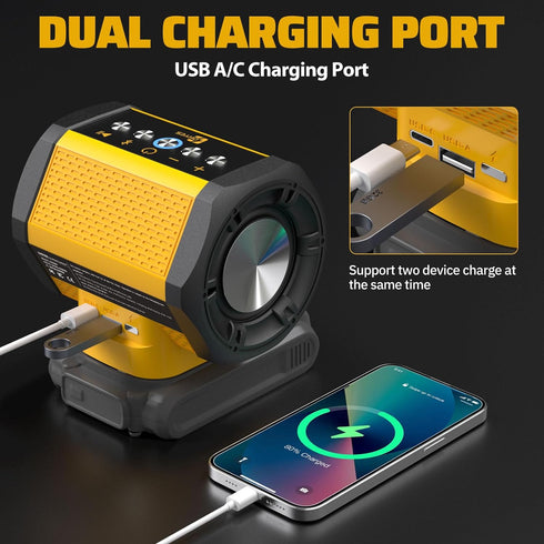 Bluetooth Speaker Fit for DeWALT 20v Max Battery with USB-A/C Charging for Jobsite Camping & Parties(Battery not Included)...