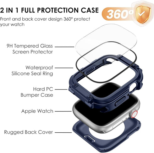 Wingle Rugged Waterproof Case for Apple Watch 45mm Series 9 8 7 Screen Protector with Tempered Glass, 2 in 1 Military Grade 360 Full Protective Bu...