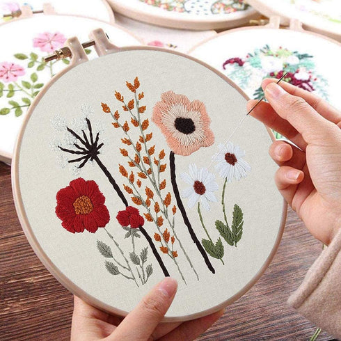 3 Pack Embroidery Starter Kit for Beginners Stamped Cross Stitch Kits with Cute Flowers and Plants Patterns with Embroidery Hoops and Color Thread...
