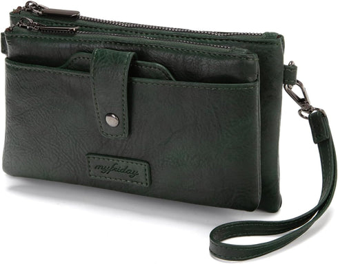 myfriday Womens Vintage Vegan Leather Wristlet Clutch Purse with Zip Around 2 Strap & Detchable Card Holder...