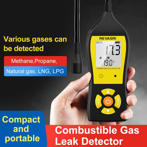 Portable Gas Leak Detector for Natural Gas, LNG, LPG with Audible, Visual and Vibration Alarm, Real-time Gas Concentration Display, Combustible Ga...