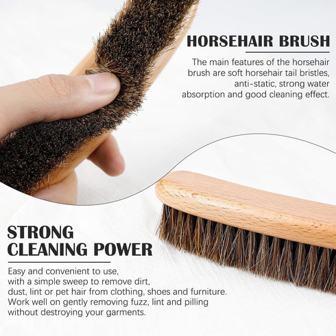 Horsehair Garment Brush Long Wooden Handle Brush Soft Clothes Brush Hat Brush Hair Removal Cleaning Brush Lint Brush for Pet Sofa Bed...