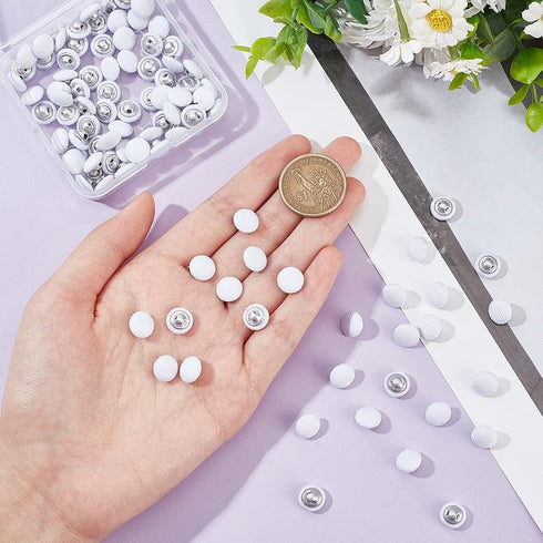 NBEADS 100 Pcs Fabric Covered Button, 10mm White Fabric Metal Shank Buttons 1-Hole Fabric Cloth Covered Round Buttons Crafting Sewing Shank Button...