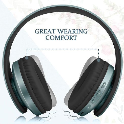 TUINYO Wireless Headphones Over Ear, Bluetooth Headphones with Microphone, Foldable Stereo Wireless Headset- Silver Blue...