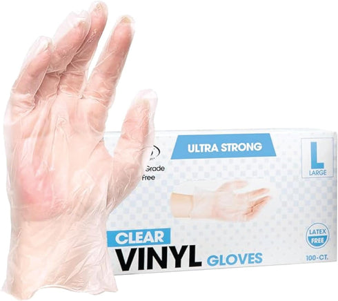 ForPro Disposable Vinyl Gloves, Clear, Industrial Grade, Powder-Free, Latex-Free, Non-Sterile, Food Safe, 2.75 Mil. Palm, 3.9 Mil. Fingers, Large,...