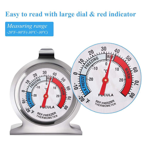 4PACK Refrigerator Thermometer -30-30 deg C/-20-80 deg F, Classic Fridge Thermometer Large Dial with Red Indicator Thermometer for Freezer Refrige...