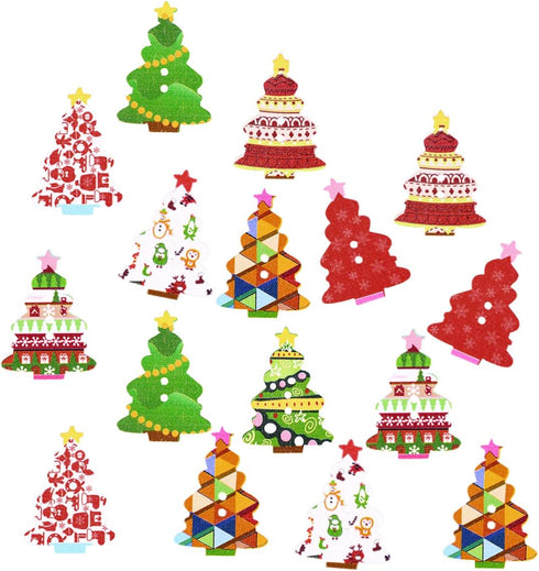 EXCEART 100pcs Christmas Tree Buttons Christmas Sewing Buttons Mixed Patterns with 2 Holes for Sewing DIY Crafts(Random Color)...