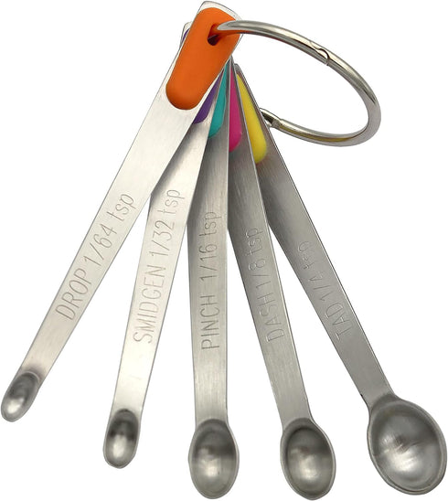 Measuring Spoons Set of 5, Tiny Stainless Steel Measuring Spoons with Silicone Handle, Small Measuring Spoon 1/64, 1/32, 1/16, 1/8, 1/4 tsp, Teasp...