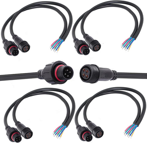 4 wire waterproof connector, 4 Pin Male Female Plug LED Connector,with 16AWG IP68 20CM Extension Cable for Car, Boat,Truck,Indoor/Outdoor LED Stri...