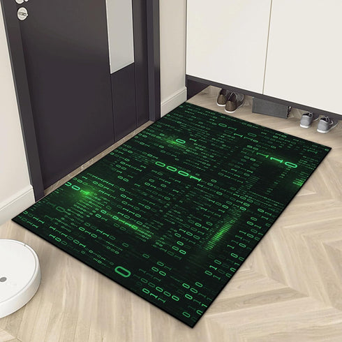Washable Area Rug, Binary Code Design Entryway Rug Doormat Faux Wool Non-Slip Washable Low-Pile Floor Carpet for Indoor Front Entrance Kitchen Bat...