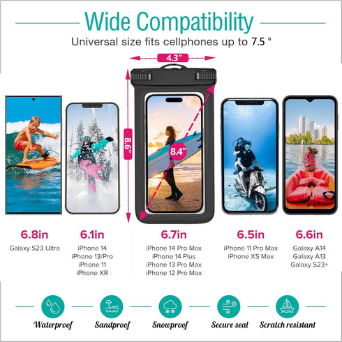 6 Pack Waterproof Phone Pouch IPX8 Universal Waterproof Case Dry Bag Phone Protector for iPhone 15 14 13 12 11 Pro Max Plus XS XR X 8 Galaxy S23 S...