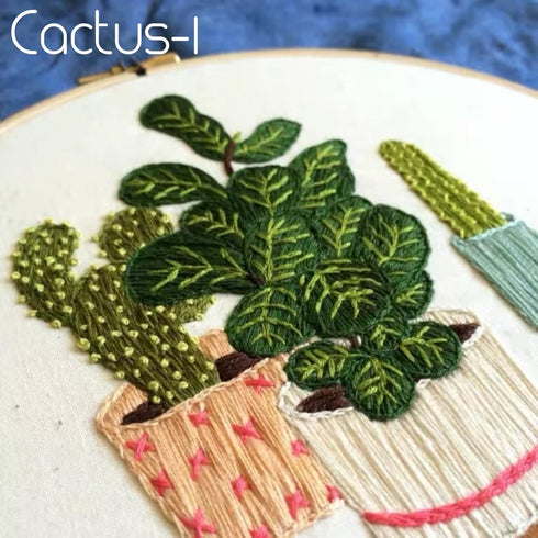 Highkick Embroidery Starter Kits for Adults Beginners with Stamped Pattern, Embroidery Floss + Needles + Hoop, Cactus Series, 3 Pack...