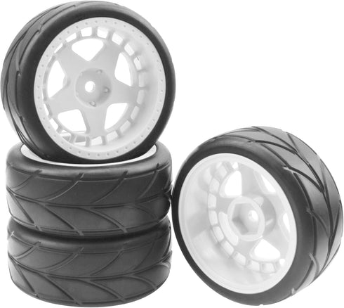 ShareGoo RC OD 2.55" Nylon 12mm Hex Wheels & Rubber Tires Set Compatible with Traxxas Tamiya Sakura HSP Redcat 1/10 RC On-Road Touring Drift Car (...