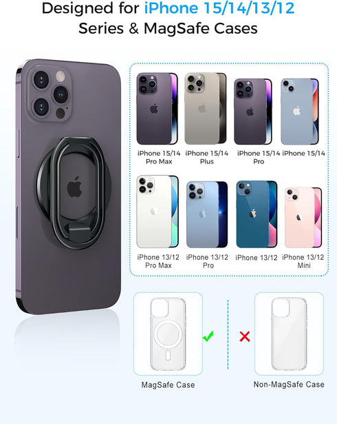 ?2024 Upgraded? Mag Safe Phone Ring Holder, SUPERONE Adjustable Magnetic Kickstand & Removable Phone Grip Compatible with Wireless Charging Only f...