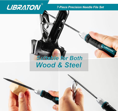 Libraton Needle File Set Interchangeable, Small Files, Mini Files, Wood Files, Metal Files Set, 6PCs Steel Files with Handle for Precision Metal F...