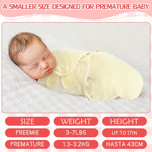 2 Pcs Preemie Swaddle Preemie Swaddle Wrap Adjustable Swaddle Blanket Preemie Cotton Swaddle Blanket for Preemie Boys Girls Sleep (Pink, Yellow)...