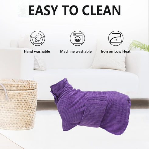 Geyecete Dog Bathrobe Towel Dog Drying Coat-Dry Fast Dog Bag-Pineapple grid Fast Drying Super Absorbent Pet Dog Cat Bath Robe Towel-Purple-M...