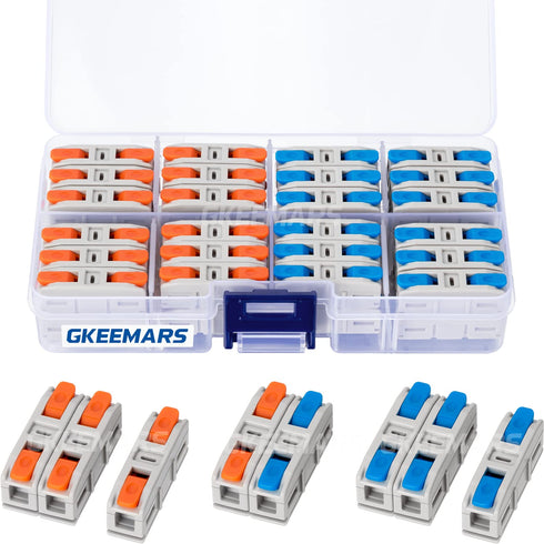 GKEEMARS 48Pcs Lever Wire Connectors, 1 Conductor DIY Splicing Connectors Kit for Circuit Inline 24-12 AWG...