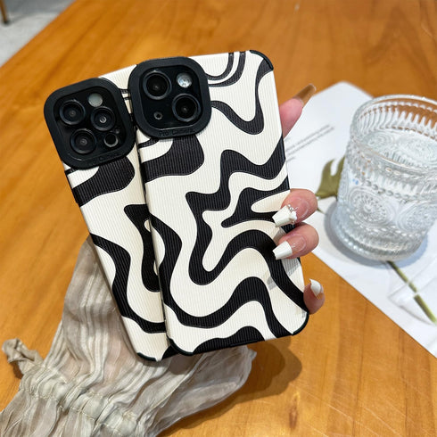 Designed for iPhone 14 Phone Case, Soft PU Leather TPU and Cute Art Wavy Painted for Women Girls, Slim Protective Shockproof Compatible with iPhon...