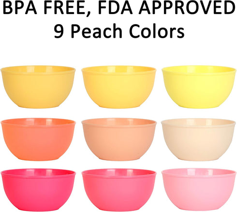 Youngever 9 Pack 10 Ounce Plastic Bowls, Kids Plastic Bowls, Set of 9 (9 Peach Colors)...