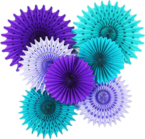 Mermaid Birthday Party Decorations Teal Purple /Wonderland Frozen Party Decorations/Under The Sea Party Supplies Teal Purple Tissue Paper Fan/Froz...