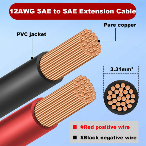 15FT SAE Extension Cable, 12AWG SAE to SAE Extension Cable Quick Disconnect Wire Harness, SAE Connector Cable for Solar Panel, Battery, Motorcycle...