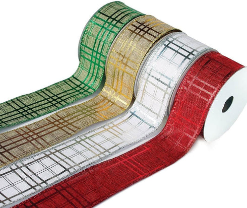 Wired Christmas Ribbon for Tree Plaid Ribbons Set Burlap Xmas Thick 2.5 Inch 4 Rolls 24 Yards for Decorating Trees Gift Wrapping Wreaths Bows Perf...