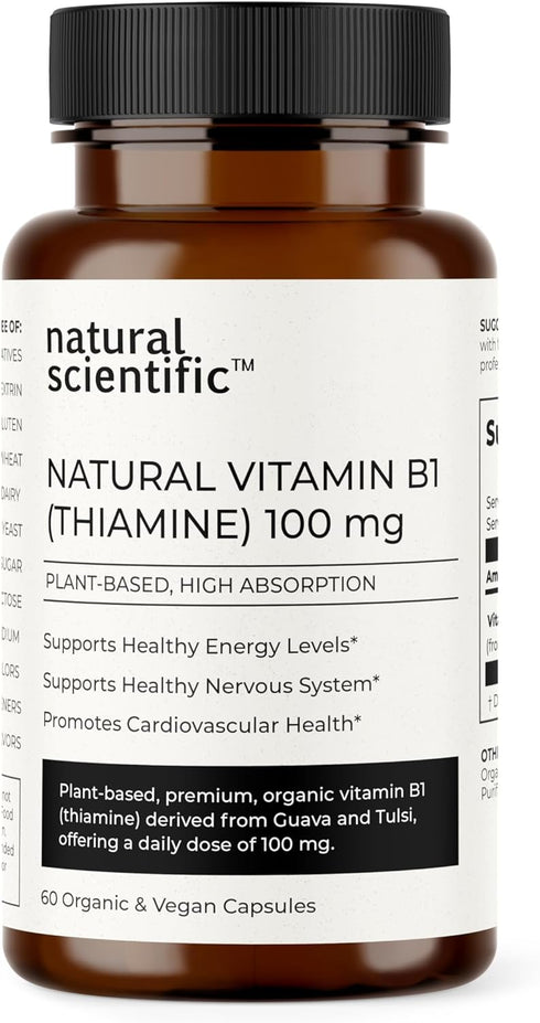 Vitamin B1 (Thiamine) Supplement 100mg - from Organic Guava and Tulsi - Plant-Based, Gluten-Free, Vegetarian, Non-GMO - 60 Capsules - Premium Diet...