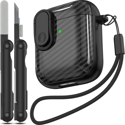 for AirPods Case Cover with Cleaning kit, Anti-Fall Lock Design, Powerful Drop Protection, Carbon Fiber Black for Apple AirPods 2nd 1st Generation...