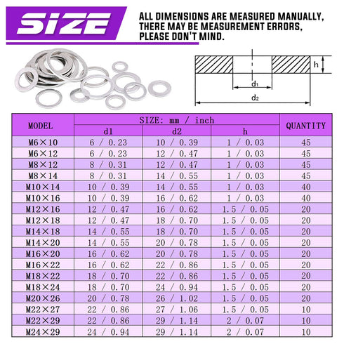 Swpeet 470Pcs Automotive Metric Oil Drain Plug Gasket Aluminum Flat Washer Assortment Kit, Including 18 Different Sizes - M6 M8 M10 M12 M14 M16 M1...