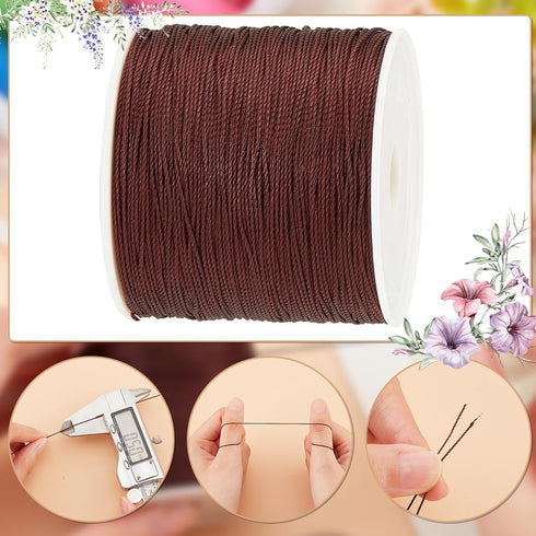 PH PandaHall 1 Roll 0.5mm Round Waxed Polyester Cord Thread Beading String 116 Yards per Roll Spool for Jewelry Making and Macrame Supplies Brown...