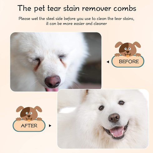 7 Pieces Tear Stain Remover Comb Set Include Dematting Comb Double-sided Dog Eye Comb Flea Lice Combs Stainless Steel Grooming Comb Multipurpose T...