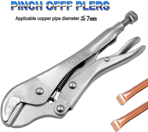 ViaGasaFamido Locking Pliers Curved Jaw Locking Pliers Wire Cutter Pinch Off Lock Tool Copper Pipe Sealing Pliers with Tension Spring 7mm 45# Stee...