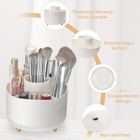 Makeup Brush Holder Organizer, 360° Rotating Makeup Brush Organizer, 5 Slot Makeup Organizer for Vanity, Desktop, Bathroom, Countertop, Desktop (W...