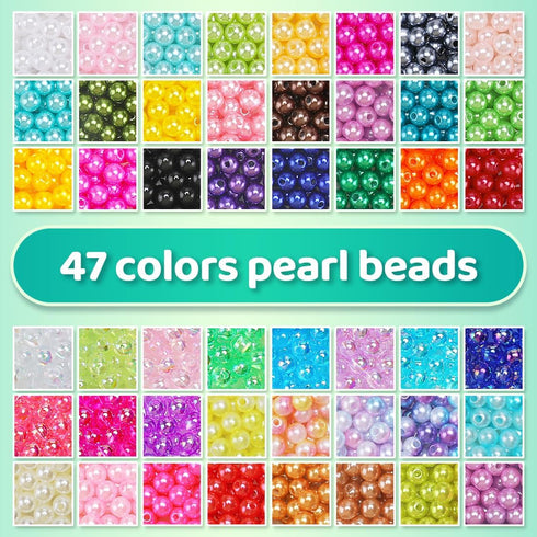 2400pcs Pearl Beads, beads, 47 Colors beads for beacelets, Multicolor Bracelet Making Kit Round beads for Jewelry Making with Elastic String, DIY ...