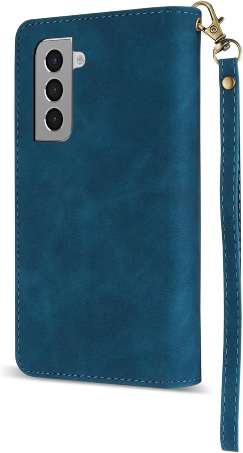 ZZXX for Samsung Galaxy S21 Wallet Case with Card Slot Premium Soft PU Leather Zipper Flip Folio Wallet with Wrist Strap Kickstand Protective for ...