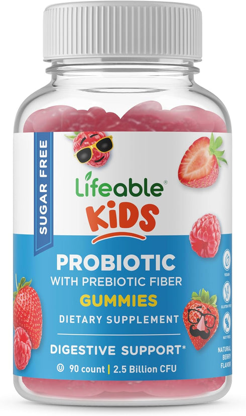 Lifeable Sugar Free Probiotics with Prebiotics Fiber for Kids – Great Tasting Natural Flavor Gummy Supplement – Keto Friendly Probiotic Chewable –...