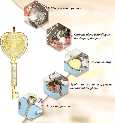 24 Pieces Rhinestone Bezel Pendant Trays Set, Includes 8 Pieces Heart Shape Key Rhinestone Bezel Cabochon Trays, 8 Pieces Clear Glass Cabochons, 8...