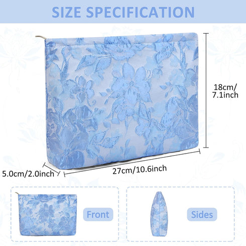 MAGEFY Cosmetic Bag for Women Small Makeup Bag Floral Makeup Bag Canvas Zippered Makeup Pouch Blue...
