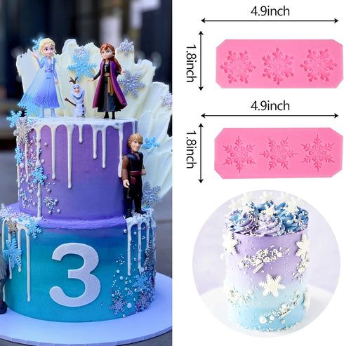 Rainmae 6 Pcs Christmas Snowflake Cake Silicone Fondant Molds, 3D Snowflake Winter Frozen Party Cupcake Topper Decorating Tools, Silicone Chocolat...