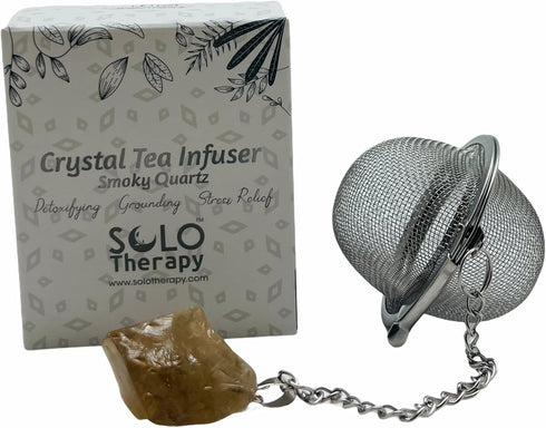Crystal Tea Infuser, Smoky Quartz, Stainless Steel Ball Mesh Tea Strainer, Smoky Quartz Ball Tea Filter with Extended Chain Hook for Brew Fine Loo...